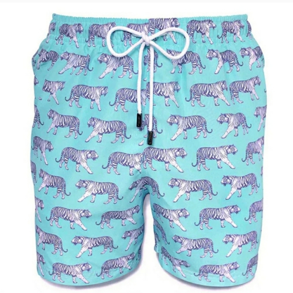 98 Coast Av Tiger Print Swim Trunks